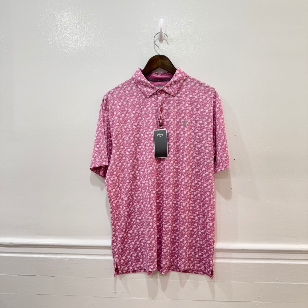 Callaway Golf Polo Mens M Pink NWT Opti-Dri Cocktail Print Stretch Short Sleeve